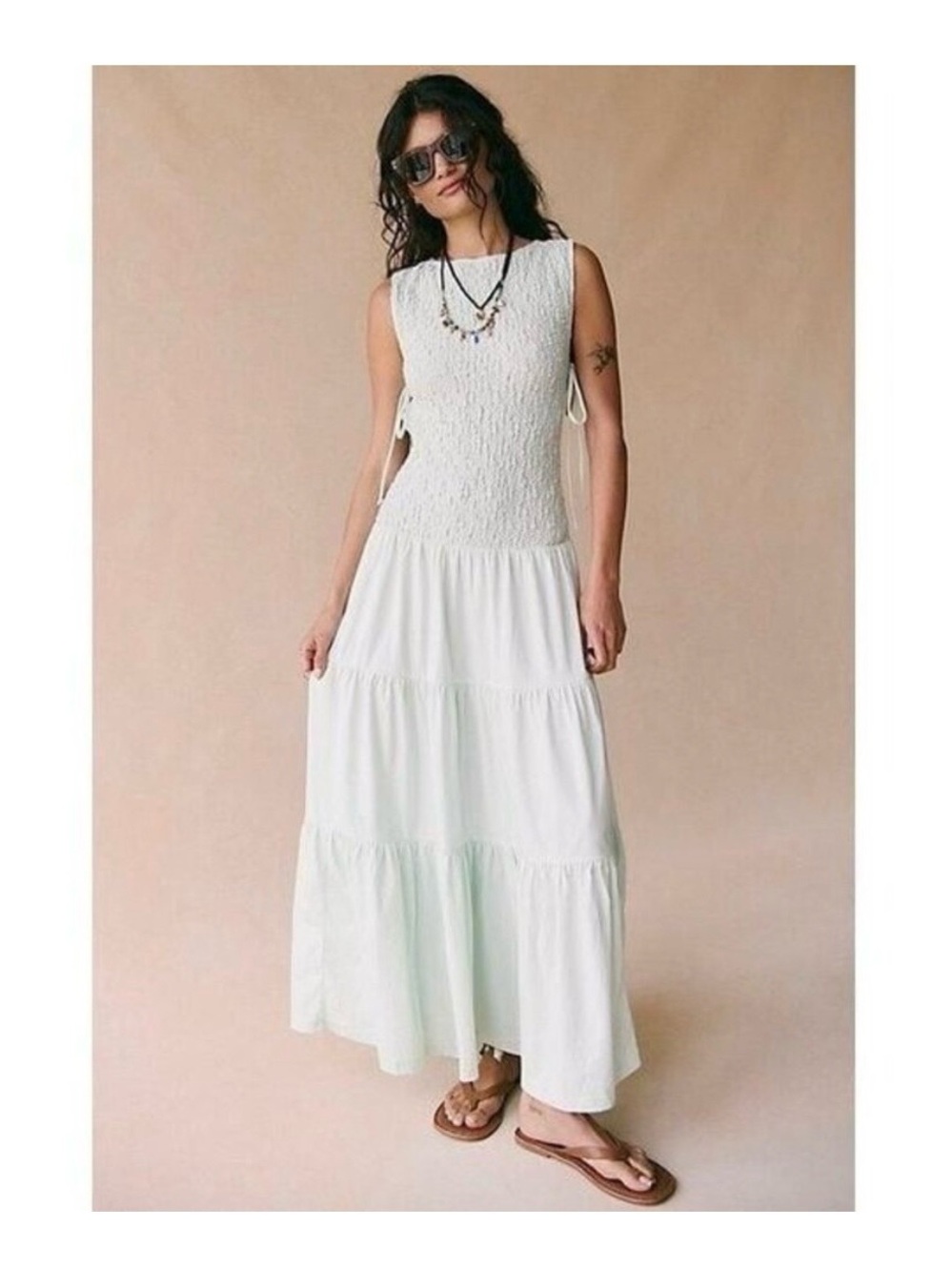 NWT Free People Sterling Smocked Side Tie Maxi Dress in Mint Size S